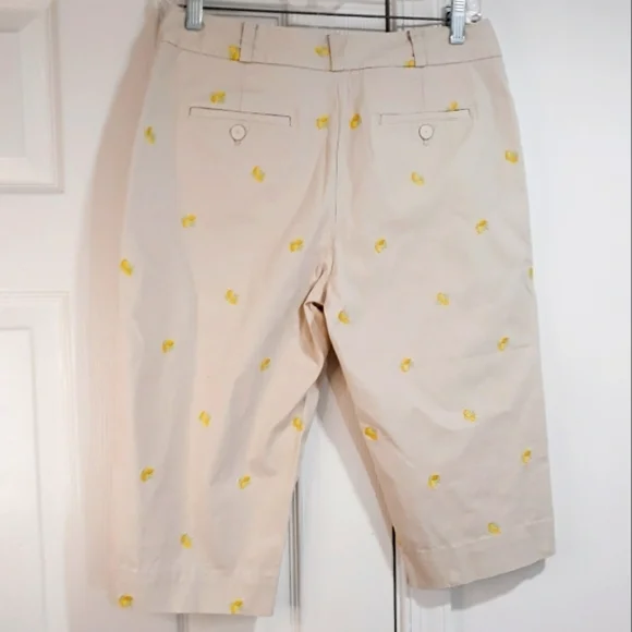 Talbots Herritage Cotton Embroidered with Lime Ankle Pants Cream Size 8 Petite - Picture 4 of 7